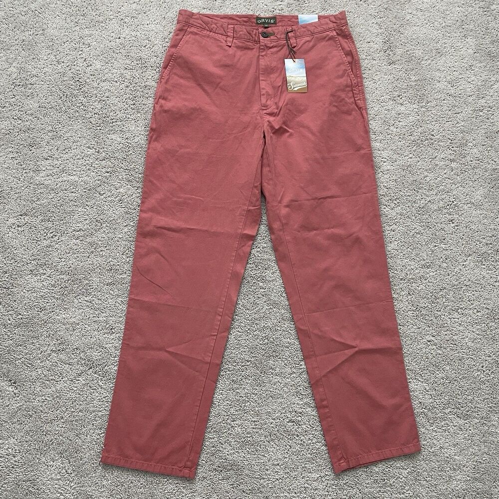 New Orvis Men's Sunwash Chino Pants Size 34x32 Pink 100% Pima Cotton Soft Feel